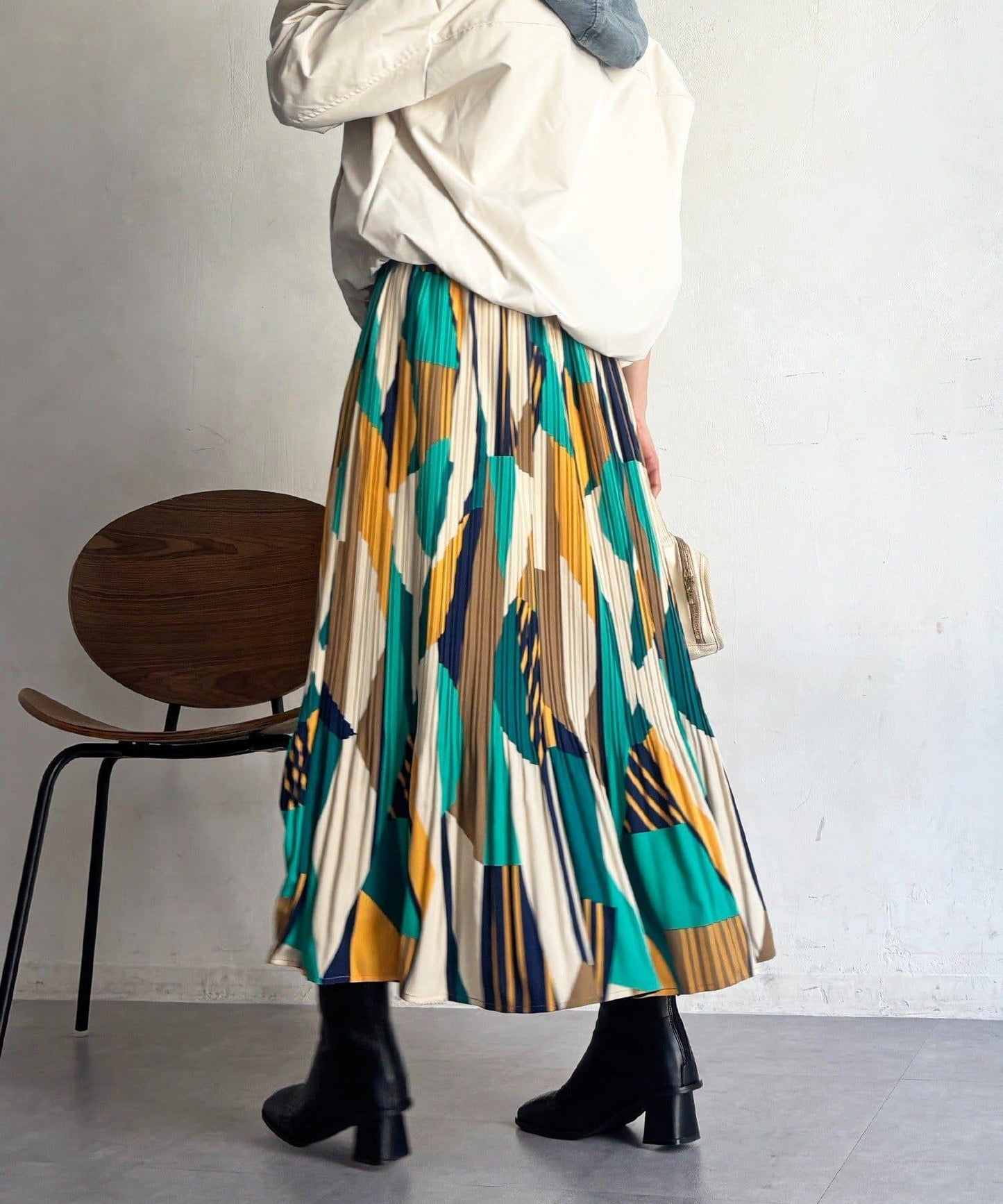 幾何圖案百褶半身裙