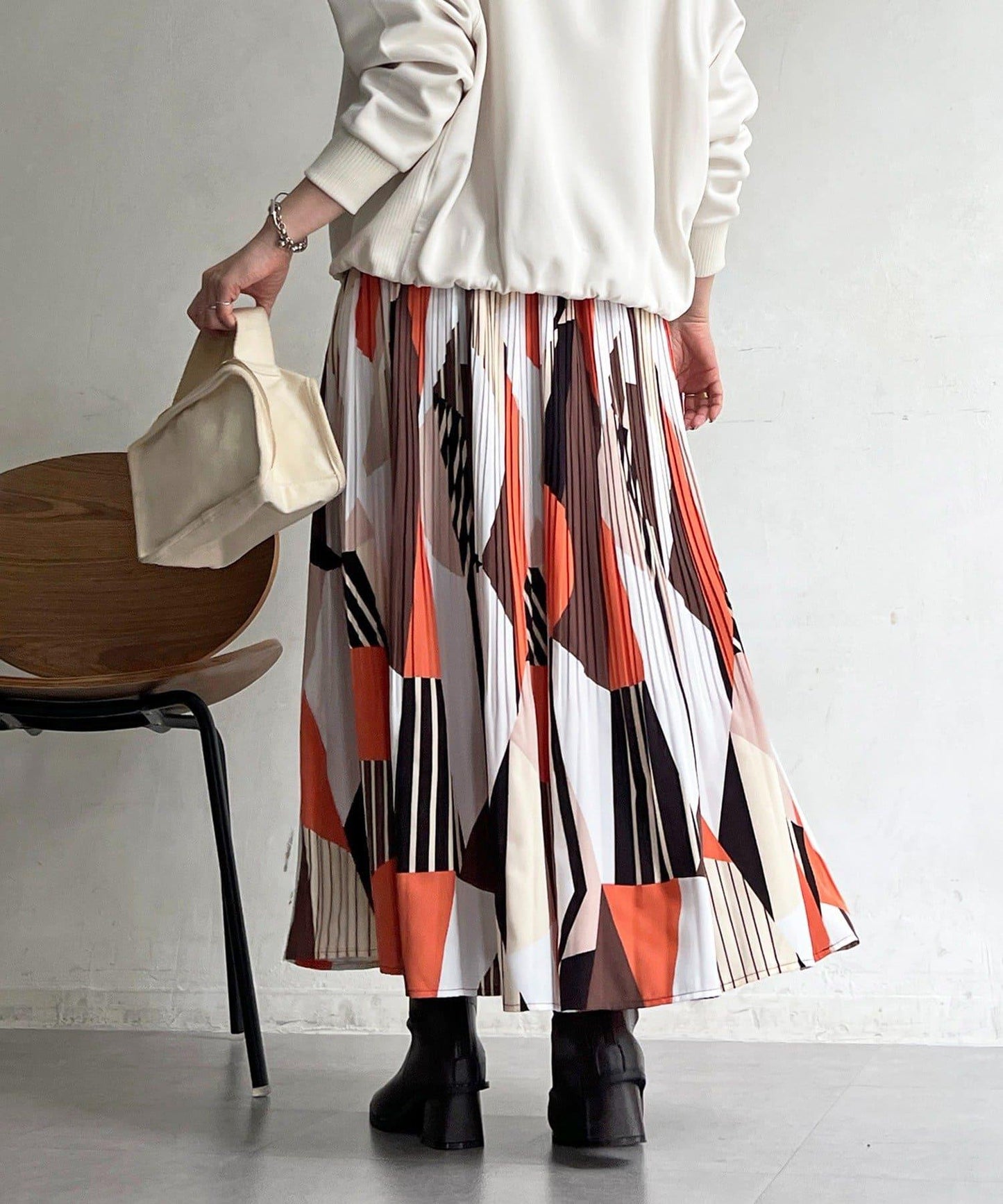 幾何圖案百褶半身裙