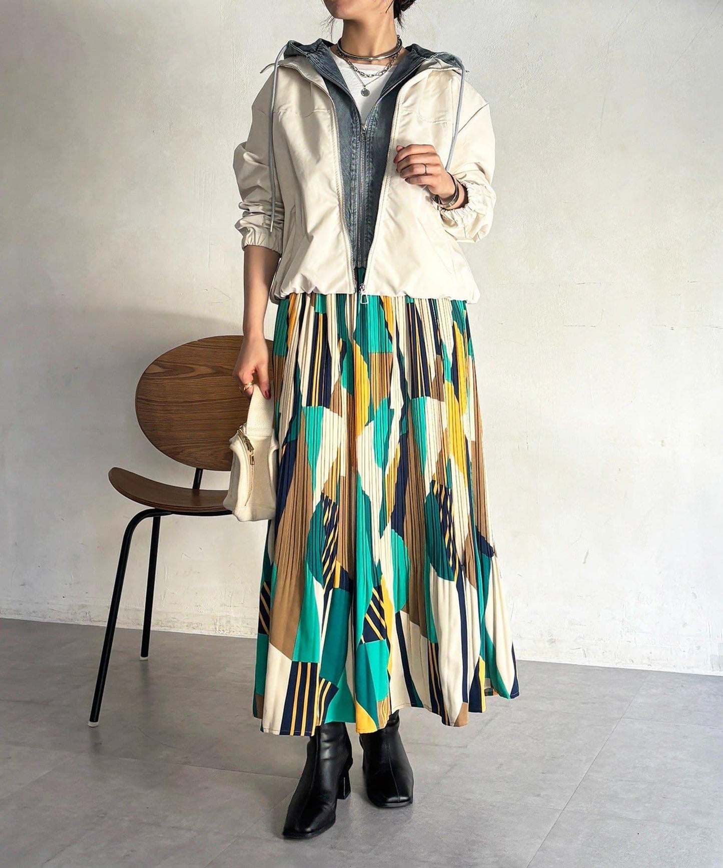 幾何圖案百褶半身裙