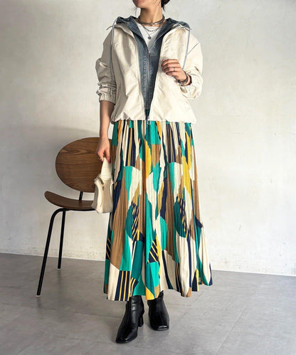 幾何圖案百褶半身裙