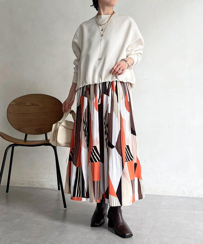 幾何圖案百褶半身裙
