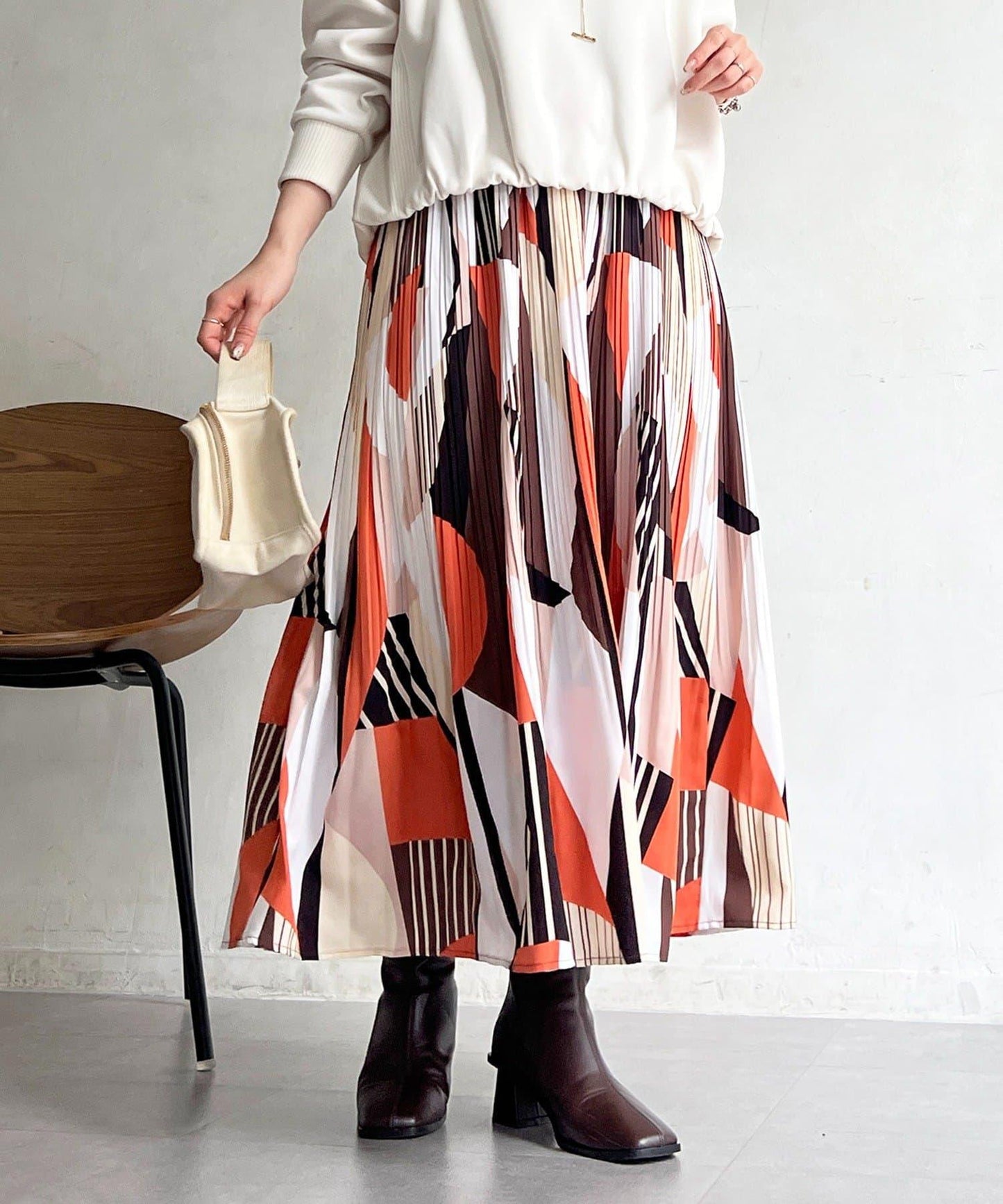 幾何圖案百褶半身裙