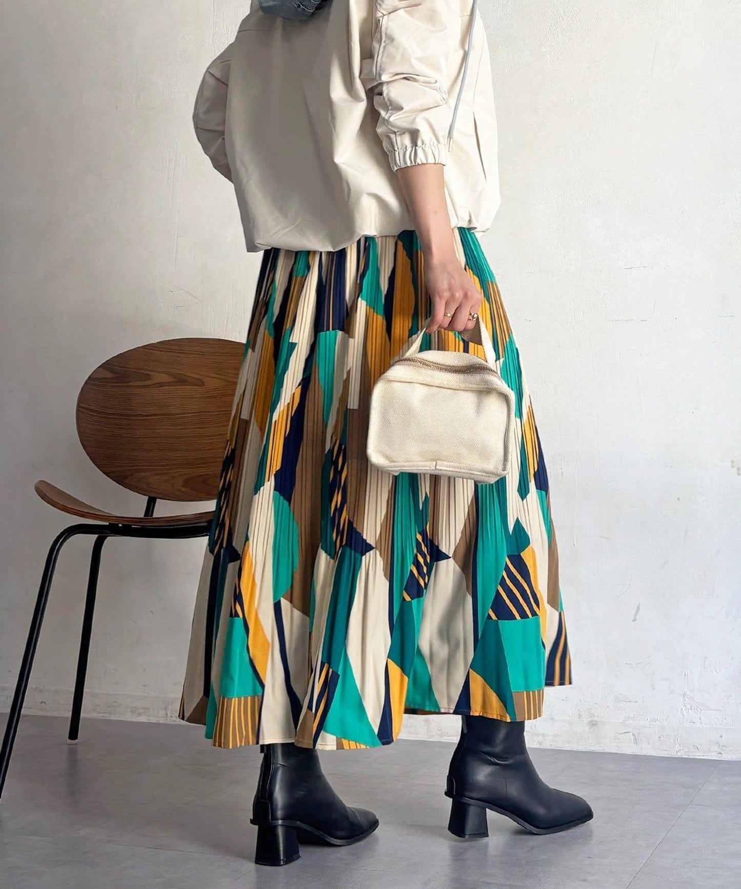 幾何圖案百褶半身裙