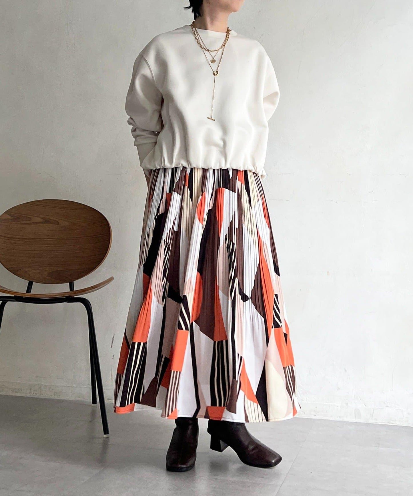 幾何圖案百褶半身裙