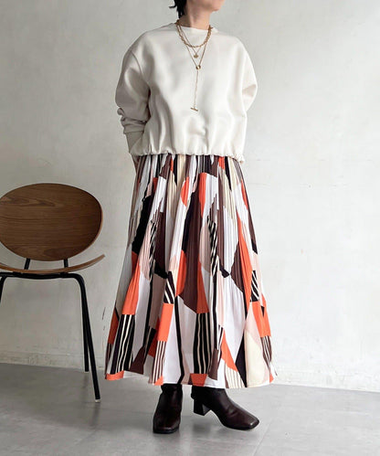 幾何圖案百褶半身裙