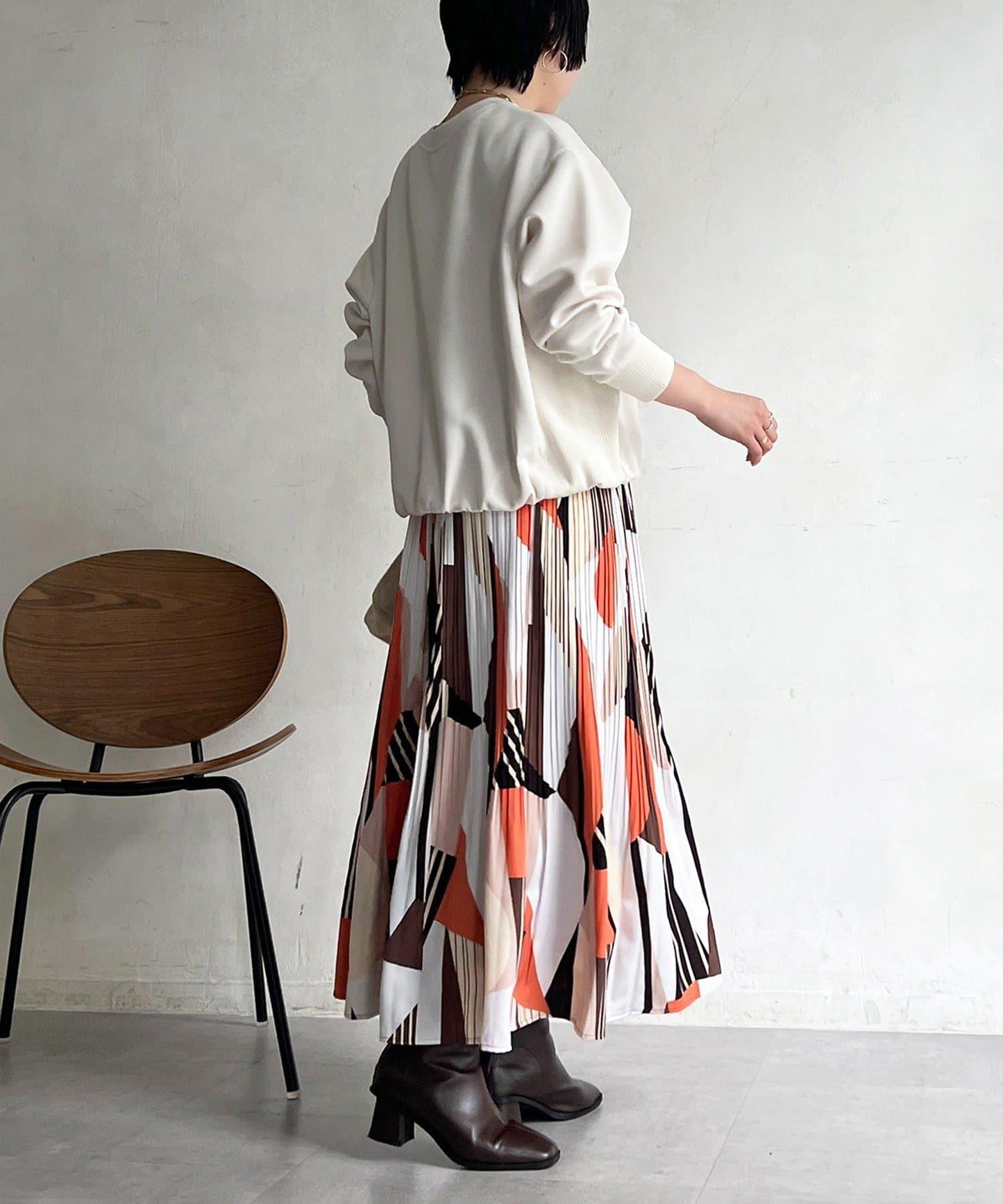 幾何圖案百褶半身裙