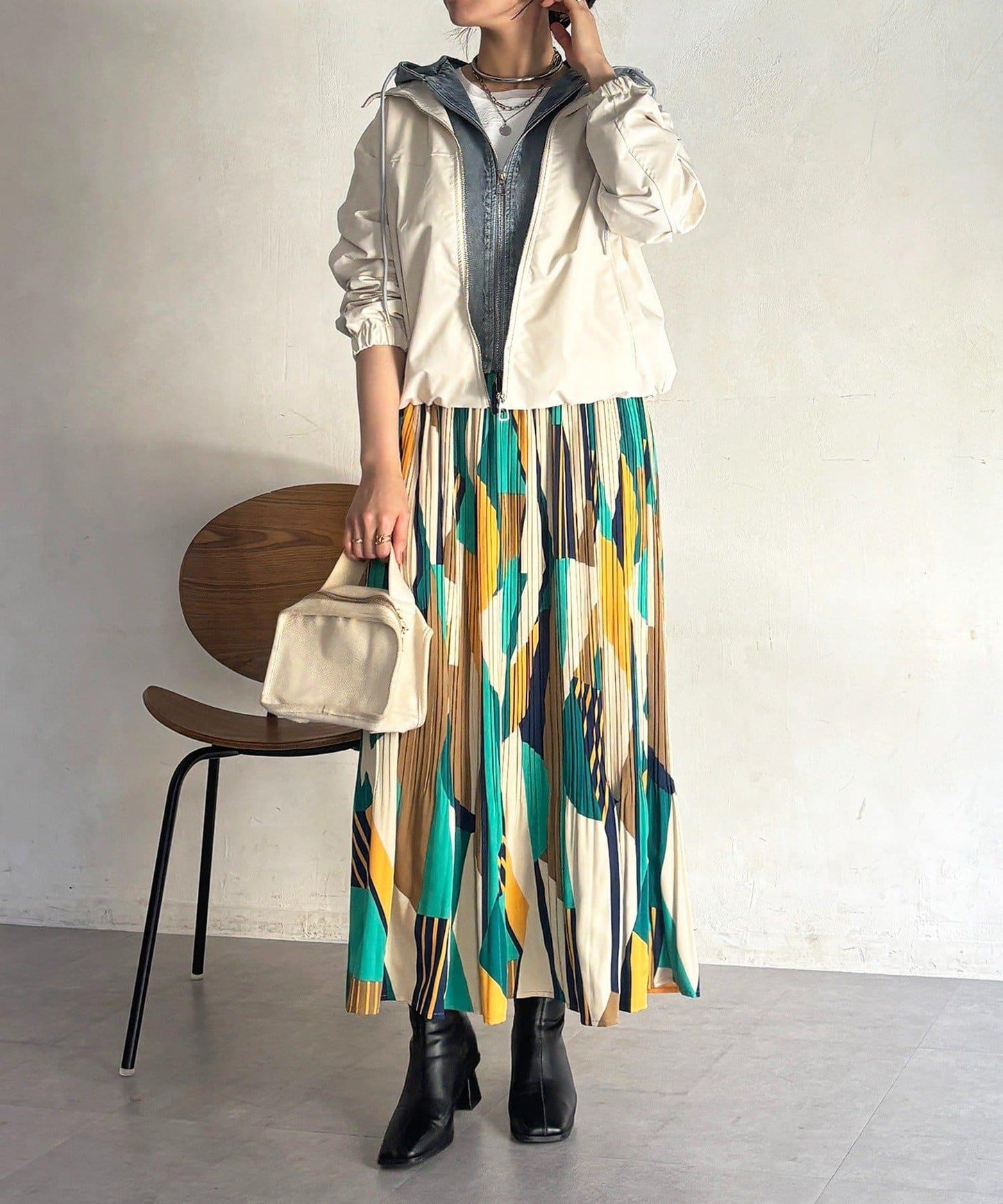 幾何圖案百褶半身裙