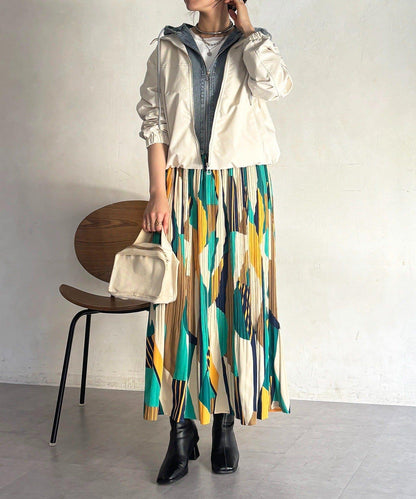 幾何圖案百褶半身裙