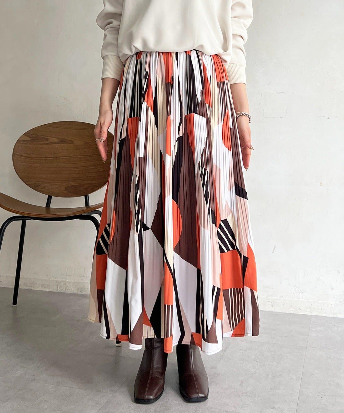 幾何圖案百褶半身裙