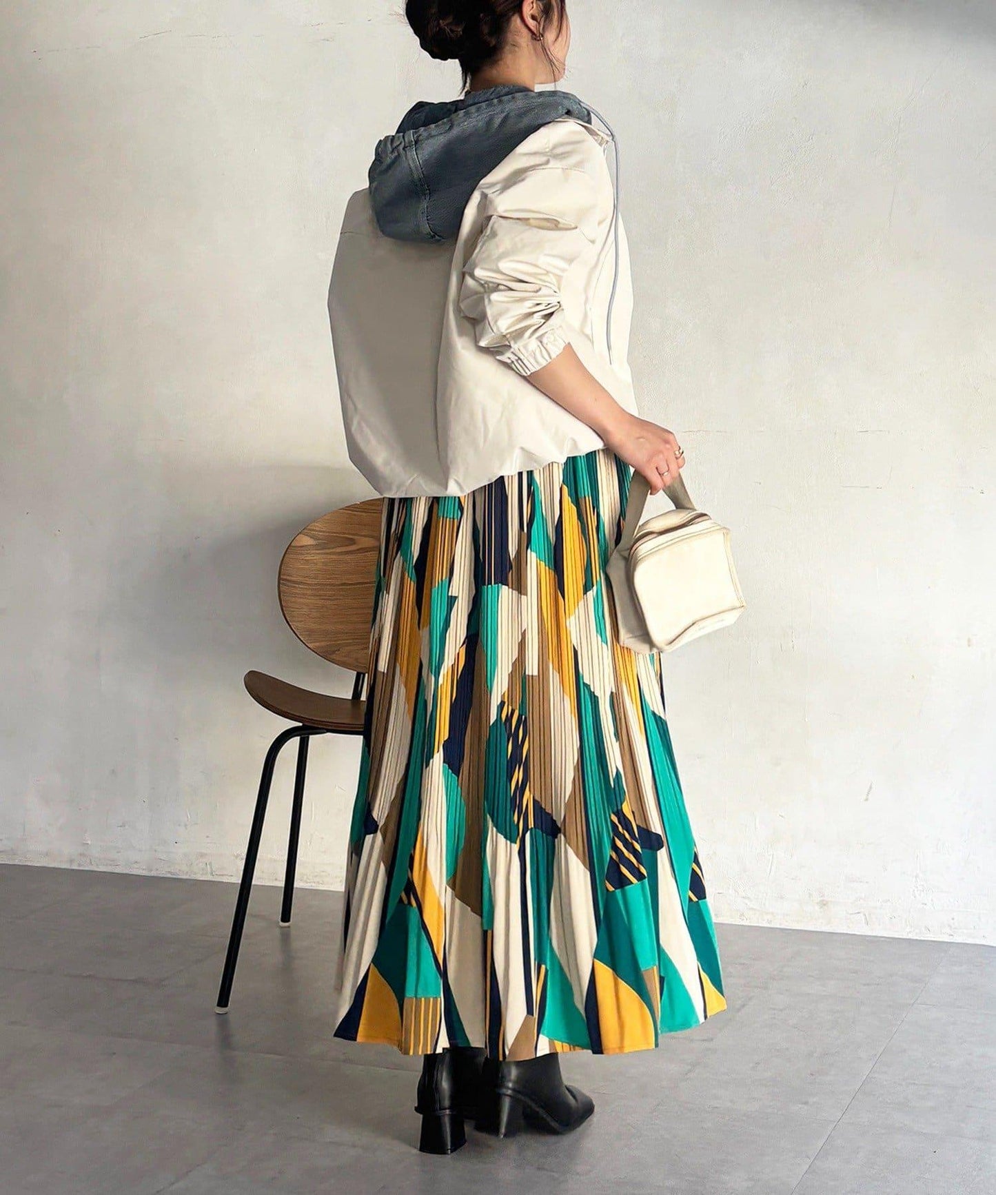 幾何圖案百褶半身裙