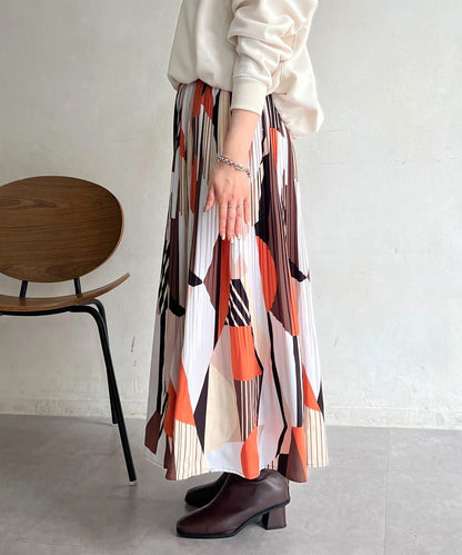 幾何圖案百褶半身裙