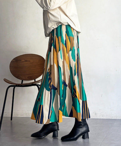 幾何圖案百褶半身裙