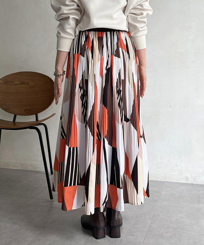 幾何圖案百褶半身裙