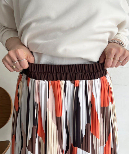 幾何圖案百褶半身裙