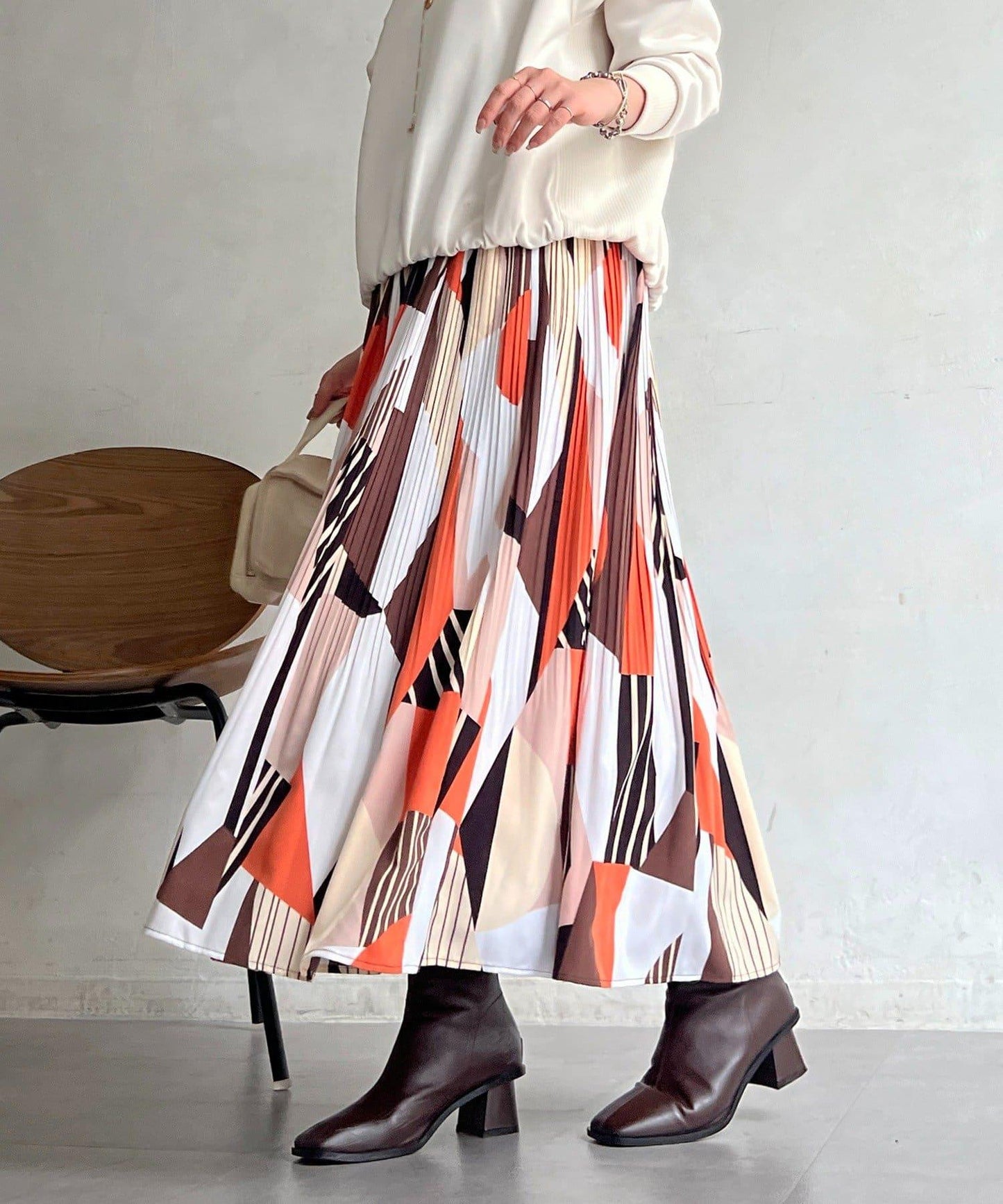 幾何圖案百褶半身裙