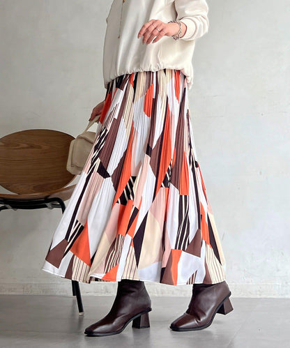 幾何圖案百褶半身裙