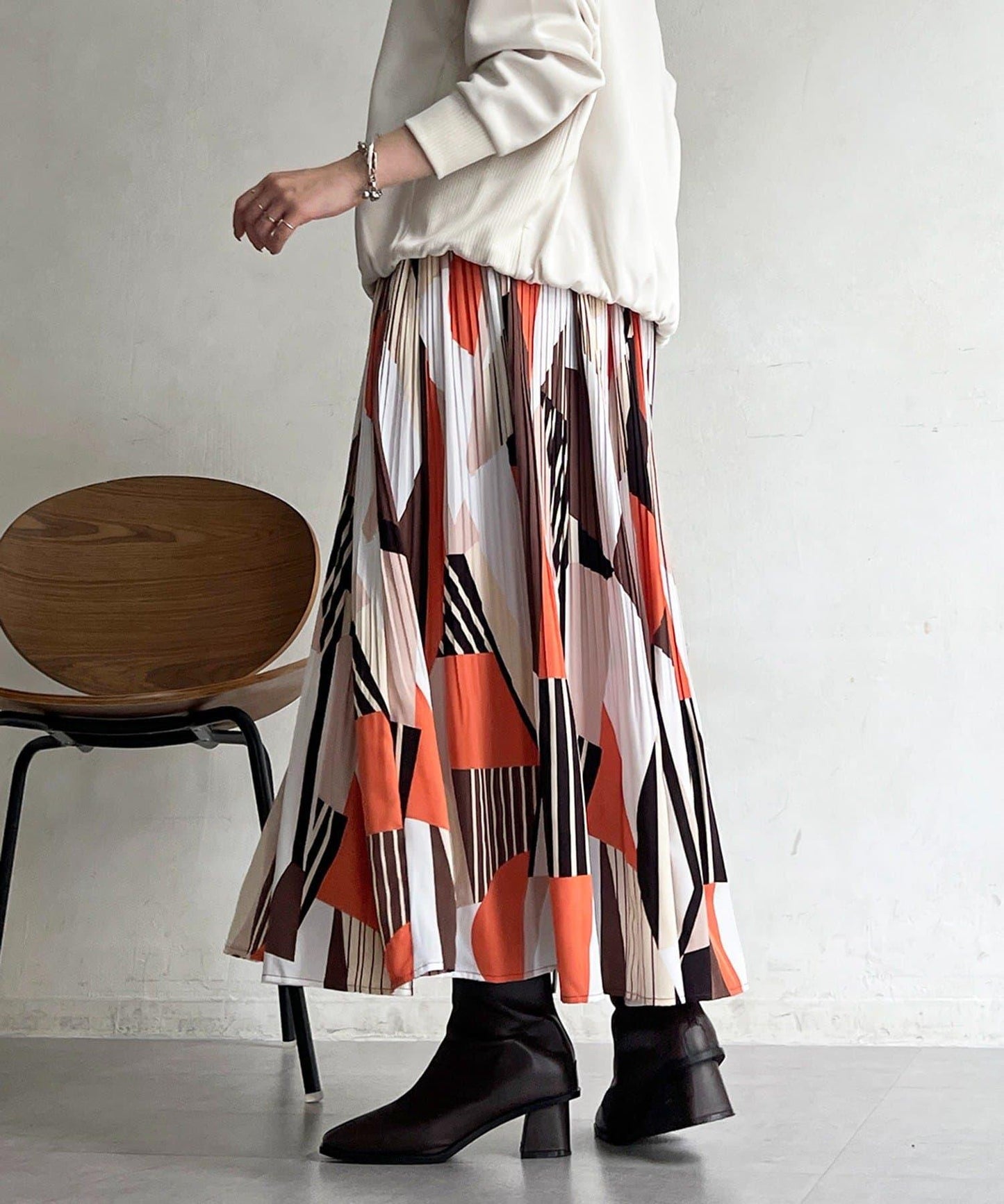 幾何圖案百褶半身裙