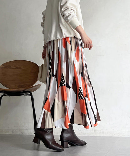 幾何圖案百褶半身裙