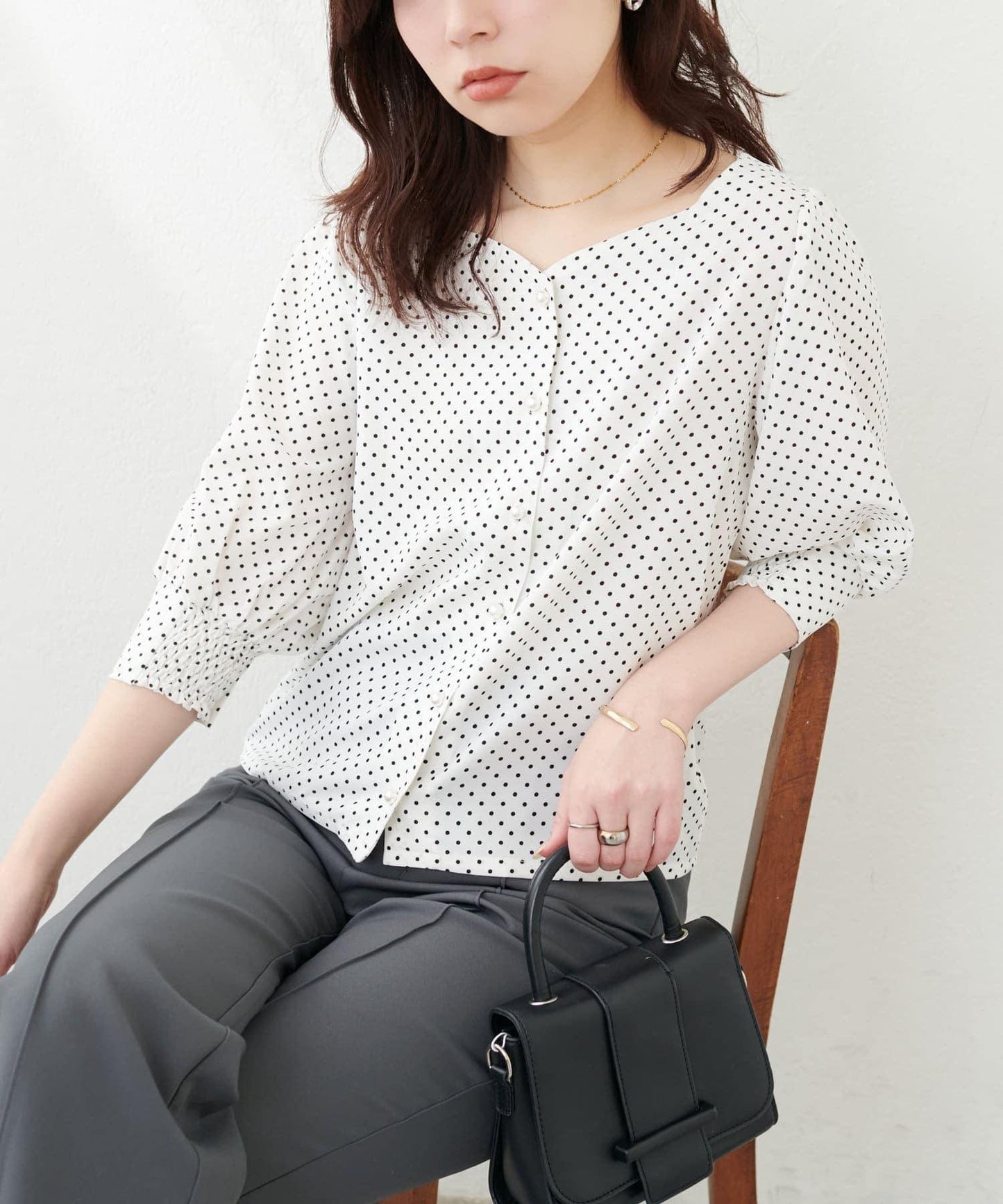 natural couture 心形領口 泡泡袖 女式襯衫