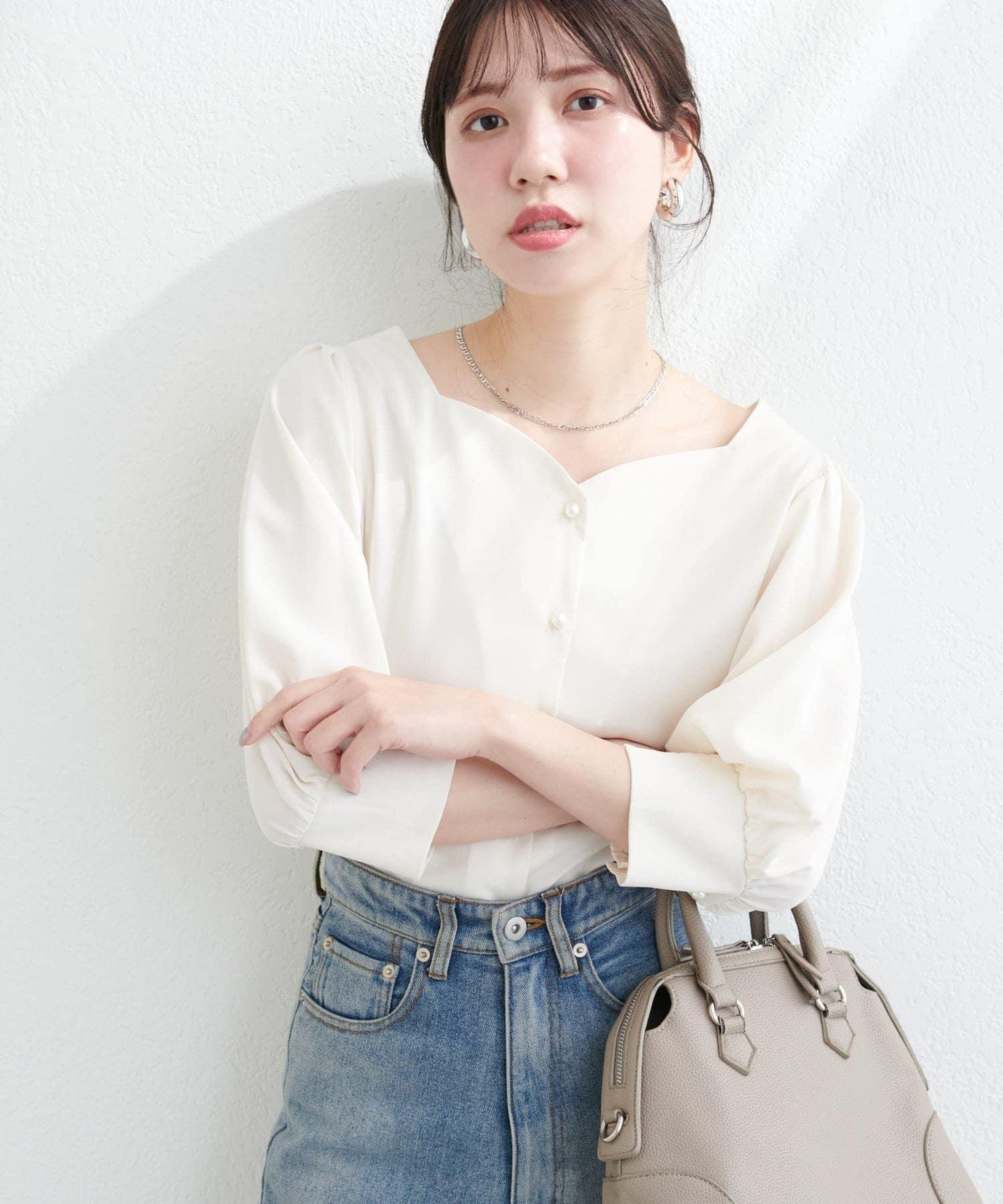 natural couture 心形領口 泡泡袖 女式襯衫