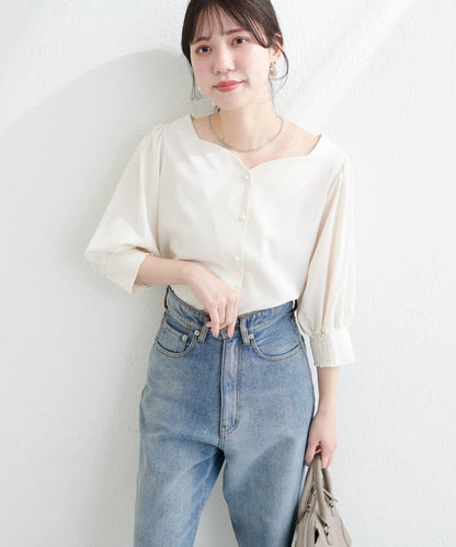 natural couture 心形領口 泡泡袖 女式襯衫