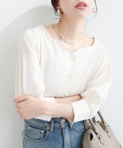 natural couture 心形領口 泡泡袖 女式襯衫