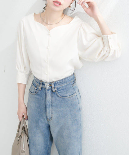 natural couture 心形領口 泡泡袖 女式襯衫