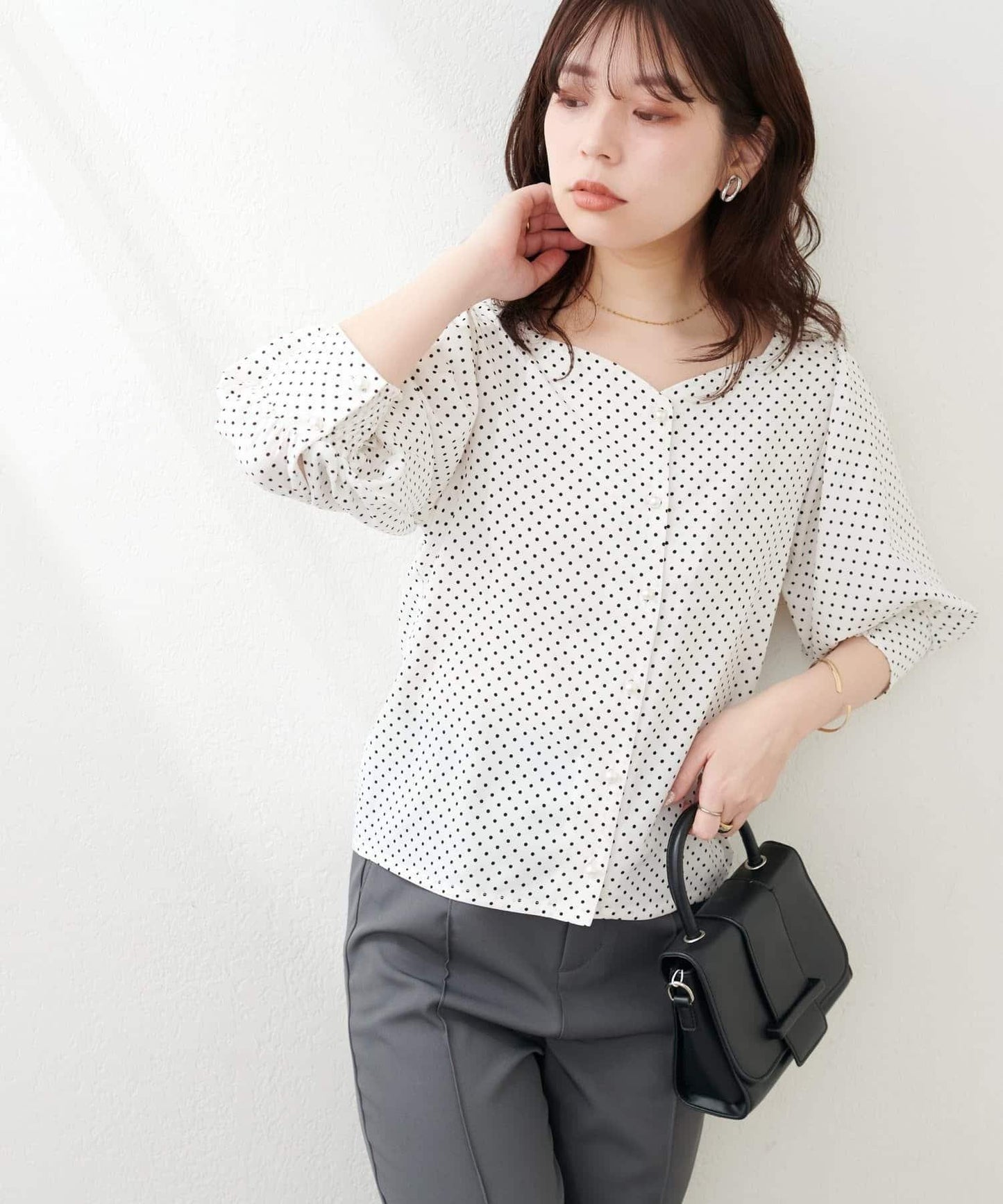 natural couture 心形領口 泡泡袖 女式襯衫