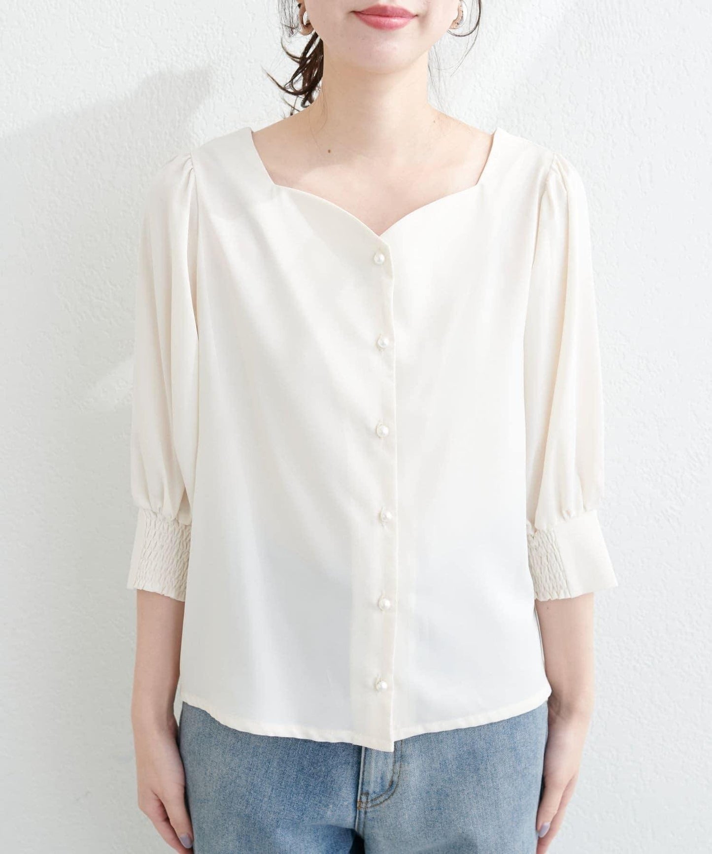 natural couture 心形領口 泡泡袖 女式襯衫