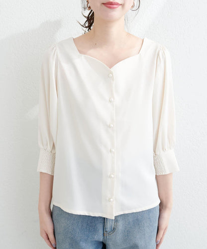 natural couture 心形領口 泡泡袖 女式襯衫