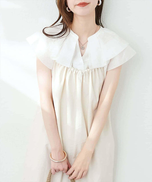 natural couture 褶襉荷葉領開襟設計女襯衫