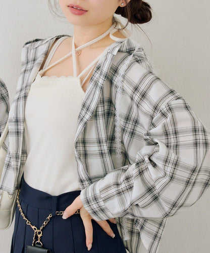 RMAF 格紋連帽蕾絲裝飾 襯衫