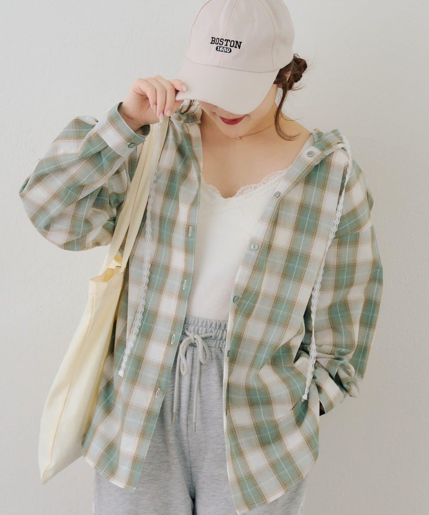 RMAF 格紋連帽蕾絲裝飾 襯衫