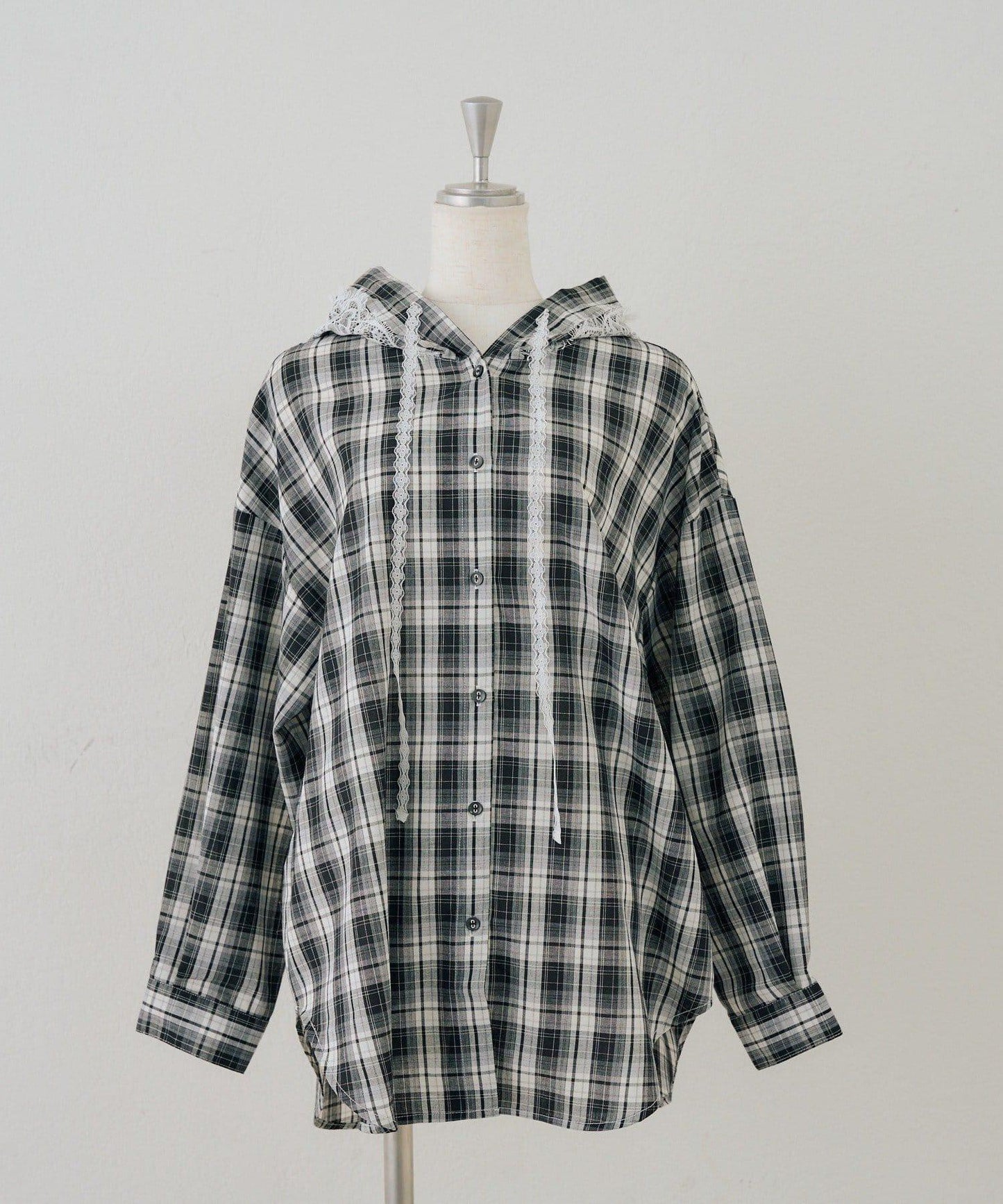 RMAF 格紋連帽蕾絲裝飾 襯衫