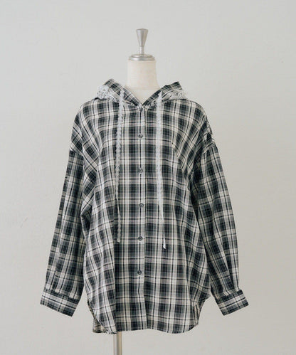 RMAF 格紋連帽蕾絲裝飾 襯衫