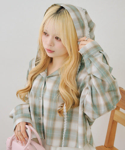 RMAF 格紋連帽蕾絲裝飾 襯衫