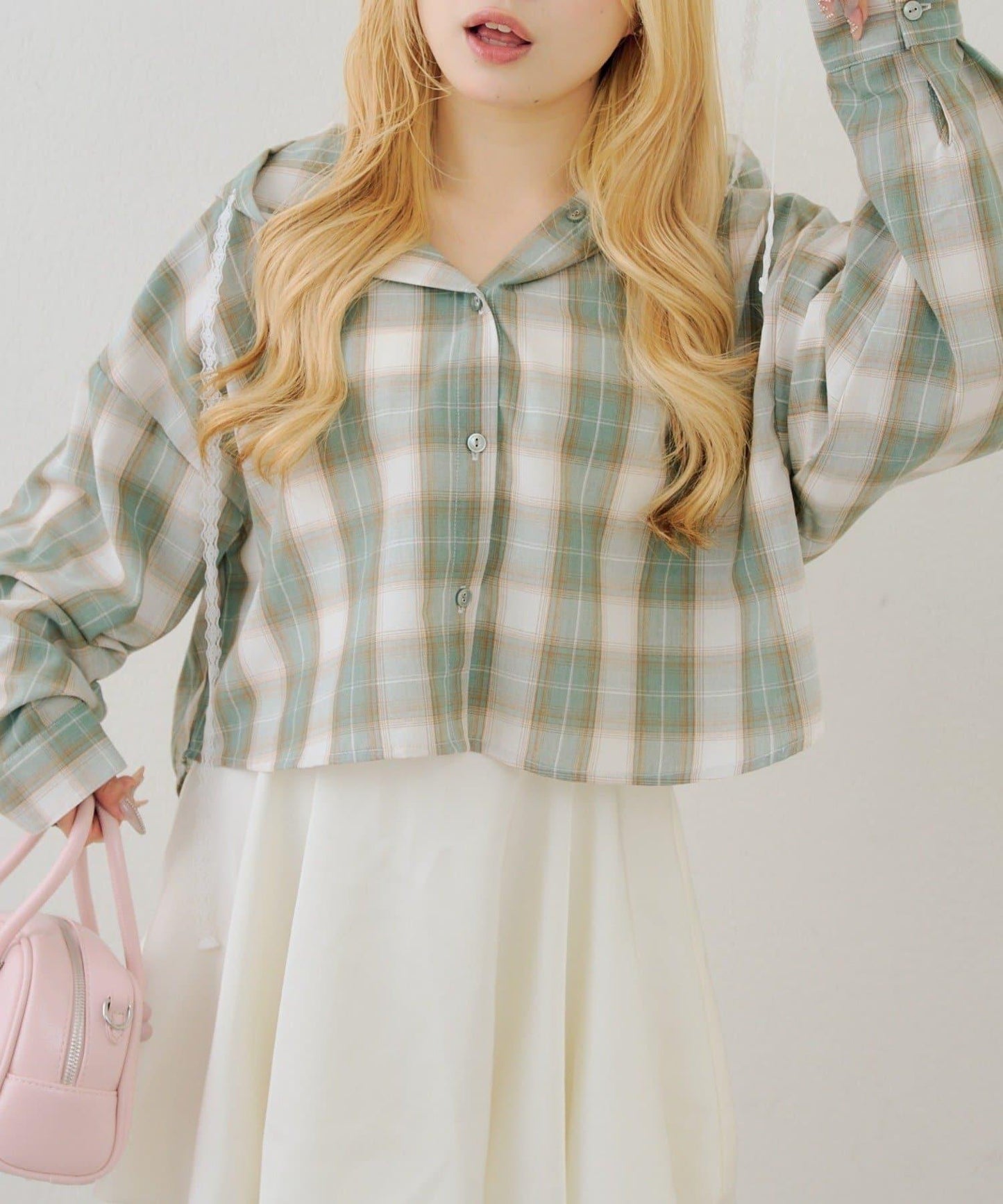 RMAF 格紋連帽蕾絲裝飾 襯衫