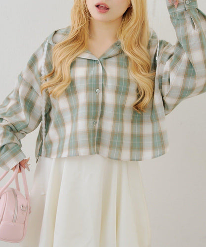 RMAF 格紋連帽蕾絲裝飾 襯衫