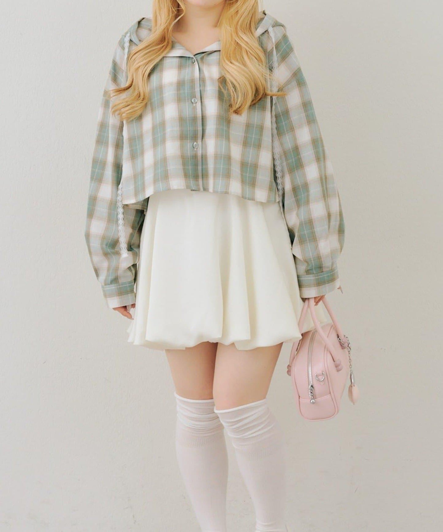 RMAF 格紋連帽蕾絲裝飾 襯衫