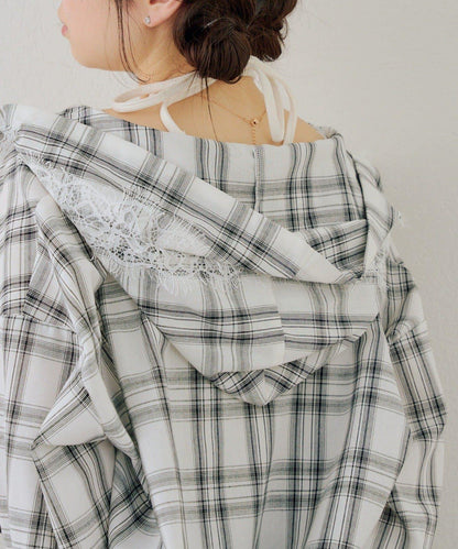 RMAF 格紋連帽蕾絲裝飾 襯衫