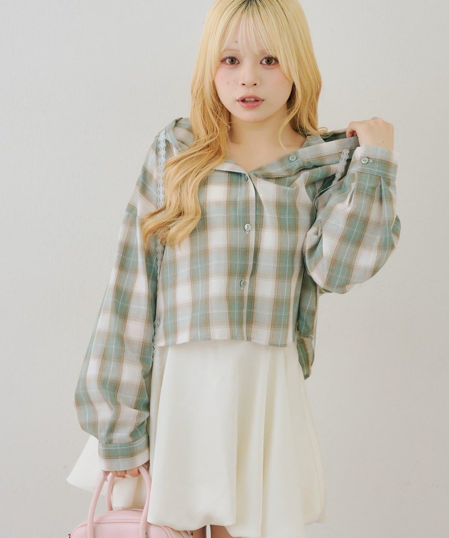 RMAF 格紋連帽蕾絲裝飾 襯衫