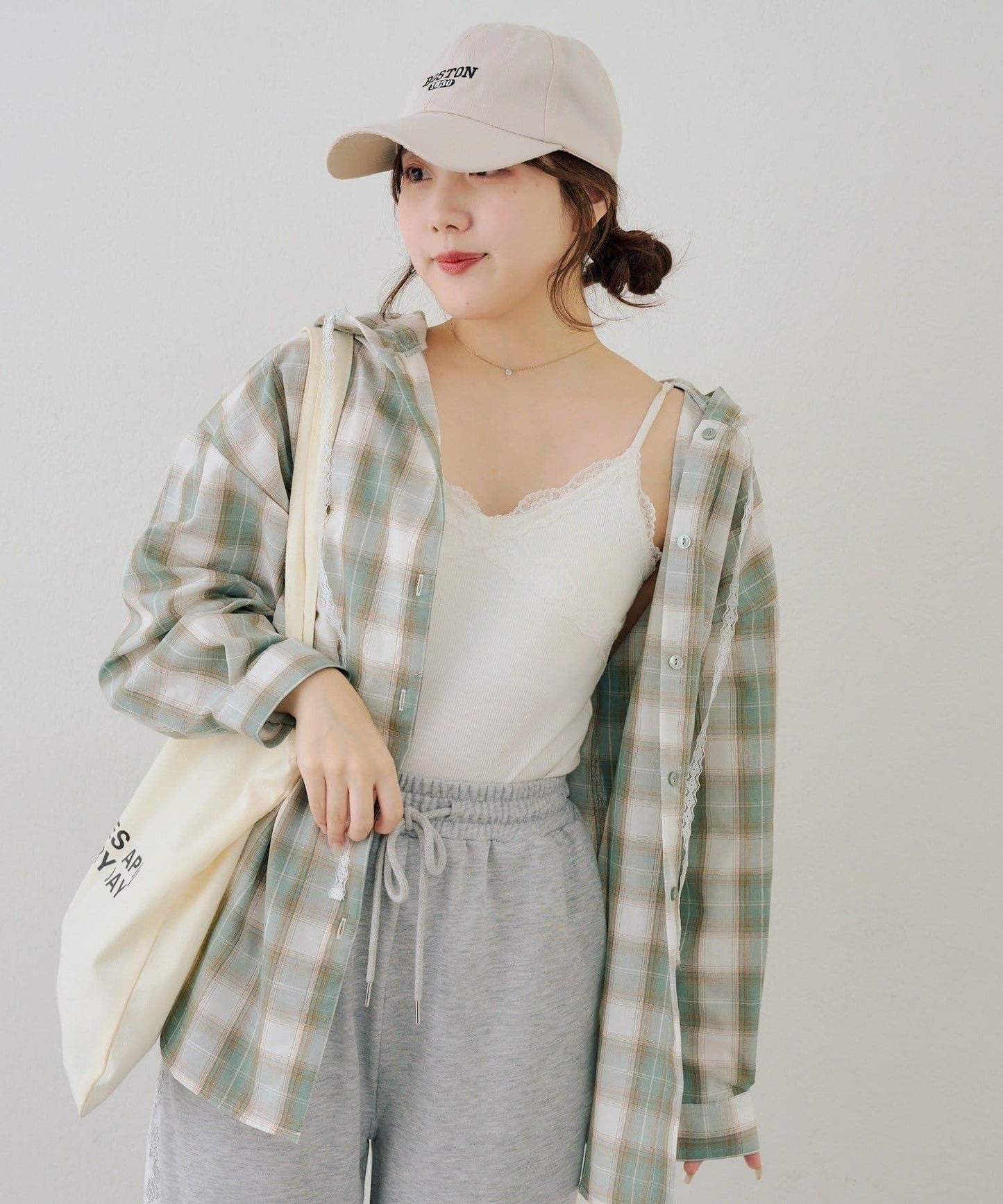 RMAF 格紋連帽蕾絲裝飾 襯衫