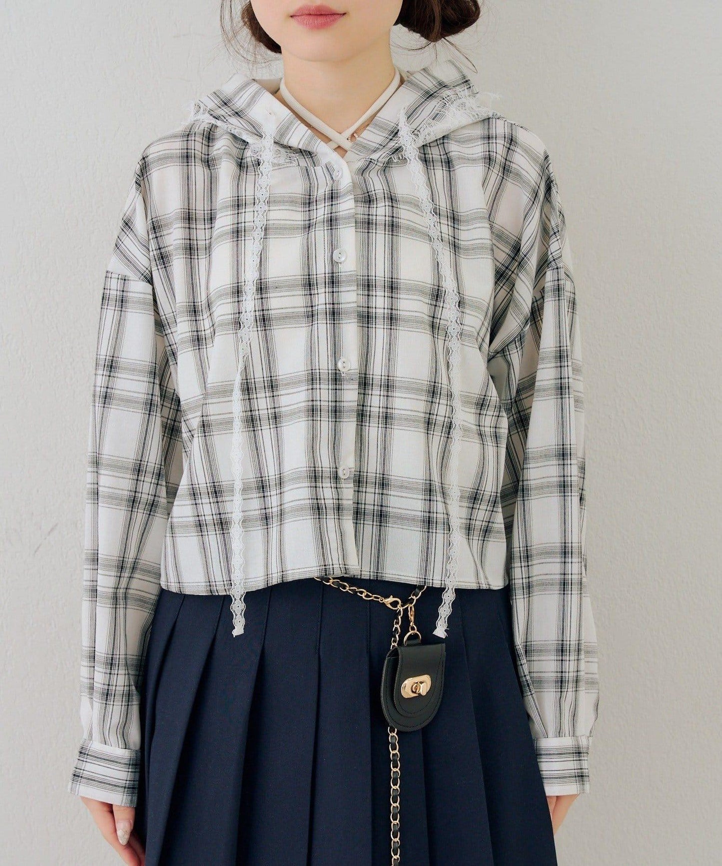 RMAF 格紋連帽蕾絲裝飾 襯衫