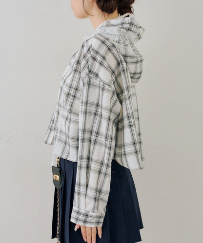 RMAF 格紋連帽蕾絲裝飾 襯衫