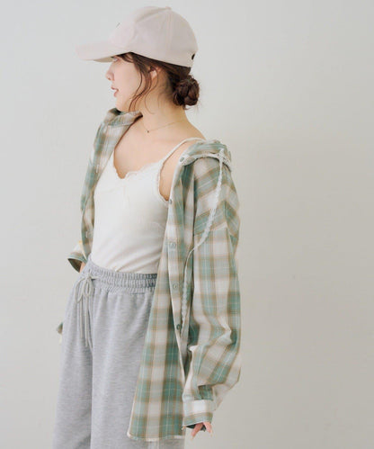 RMAF 格紋連帽蕾絲裝飾 襯衫