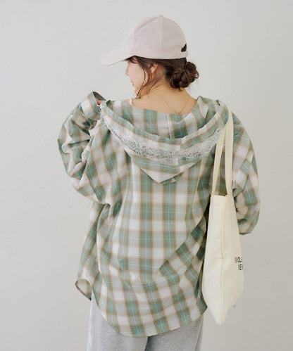 RMAF 格紋連帽蕾絲裝飾 襯衫