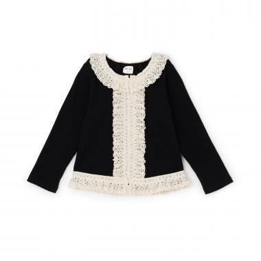 蕾絲荷葉邊羅紋長袖T恤