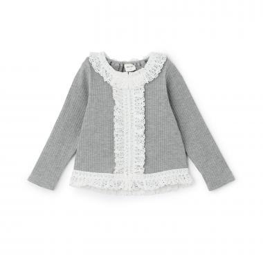 蕾絲荷葉邊羅紋長袖T恤