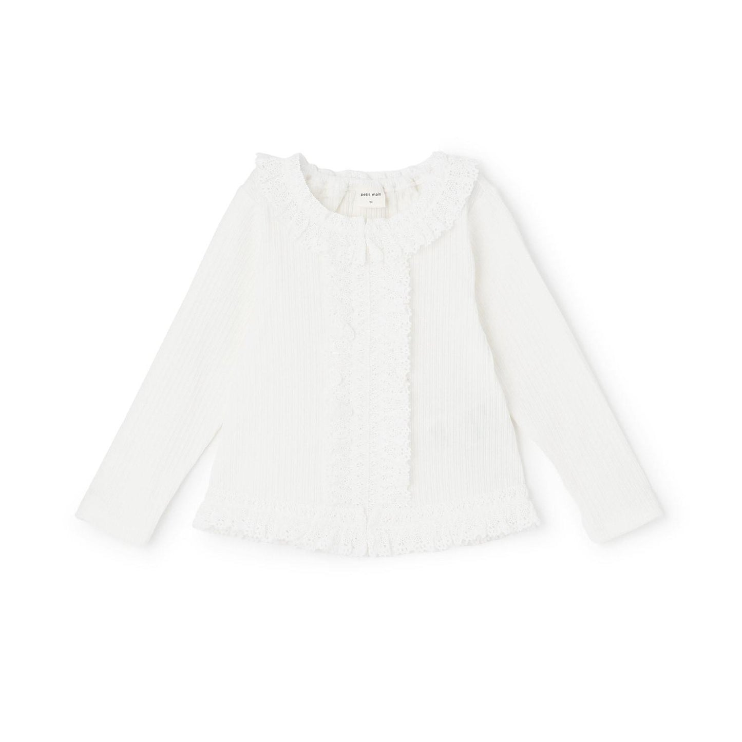 蕾絲荷葉邊羅紋長袖T恤