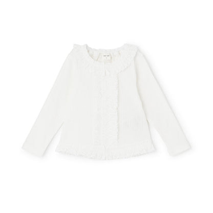 蕾絲荷葉邊羅紋長袖T恤